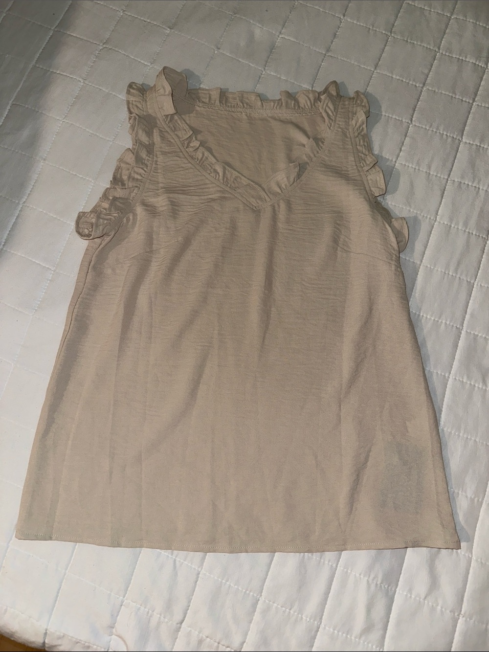 Sleeveless Ruffle V-Neck Tank Top - Beige